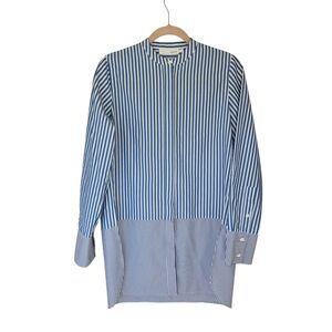 Achro Striped Hwite & Blue Long Tunic Shirt With Slits